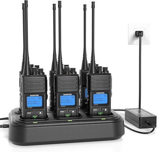 SAMCOM FPCN30A Radios Walkie Talkies Long Range Business Commercial Programmable UHF 2 Way Radios Two-Way Radio(6 Pack) with 6 Way Multi Gang Charger & Earpieces