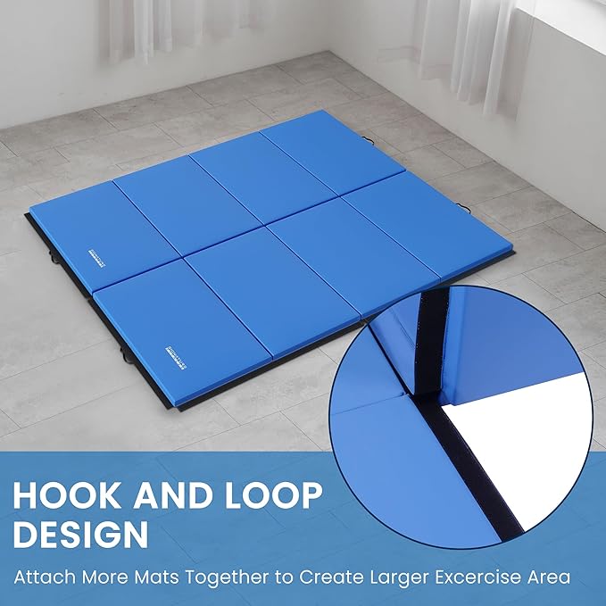 Folding Exercise Gymnastics Mat 10'x4'x2" Gym Workout Mat with Carrying Handles High-Density Anti-Tear Portable Fitness Aerobics Mats for Home Gym Yoga Pilates Tumbling MMA Core Training, Multiple Colors