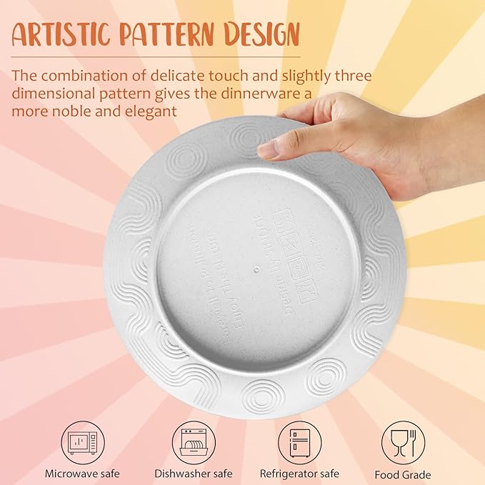 40 PCS Wheat Straw Dinnerware Sets, Service for 8 - Dinner Plates, Cereal Bowls, Drinking Glasses, Unbreakable Plastic Plates and Bowls Sets, Dishwasher and Microwave Safe for Kitchen - White