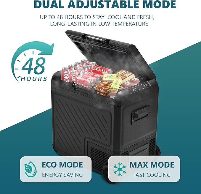 EUHOMY 12 Volt Refrigerator, 59QT Dual Zone Car Refrigerator, Electric Cooler 12/24V DC & 100-240V AC, Car Fridge -4℉~68℉, Portable Freezer with Wheels for Camping, Truck, Travel
