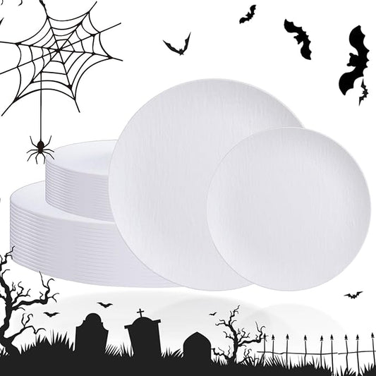 WONDERFUL 32pcs White Plastic Plates Reusable Unbreakable Dinnerware Set Dishes Set Dishwasher Safe Outdoor Wedding Plates Includes:16 Dinner 10" and 16 Dessert Plate 7.3" Ideal for BBQ Camping Picnic
