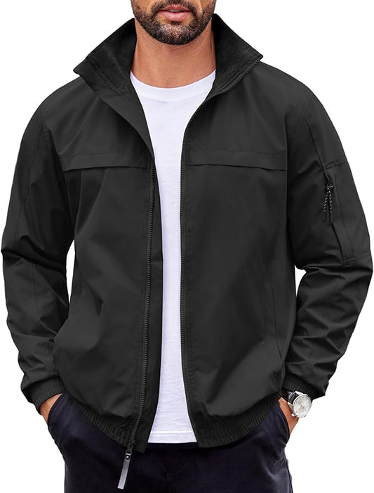 COOFANDY Mens Lightweight Bomber Jackets Stand Collar Windbreaker Softshell Jacket Zip Up Coat for Fall Outdoor
