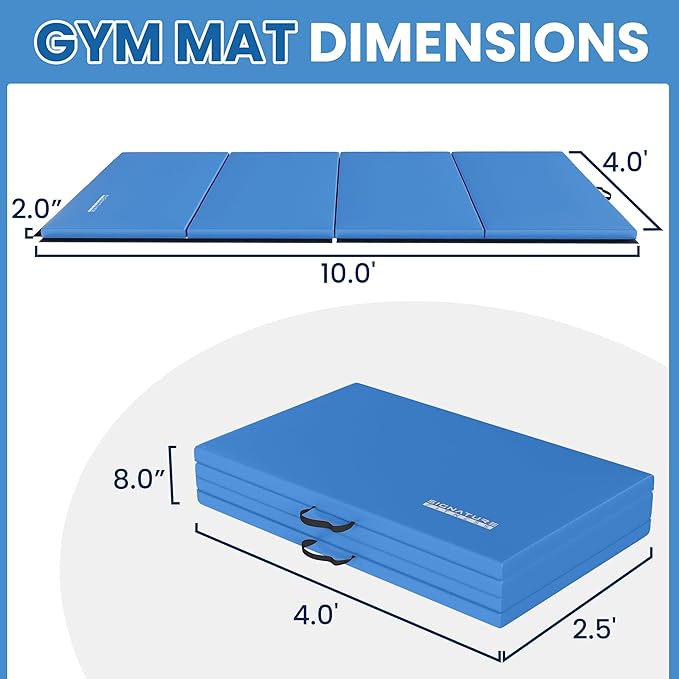 Folding Exercise Gymnastics Mat 10'x4'x2" Gym Workout Mat with Carrying Handles High-Density Anti-Tear Portable Fitness Aerobics Mats for Home Gym Yoga Pilates Tumbling MMA Core Training, Multiple Colors