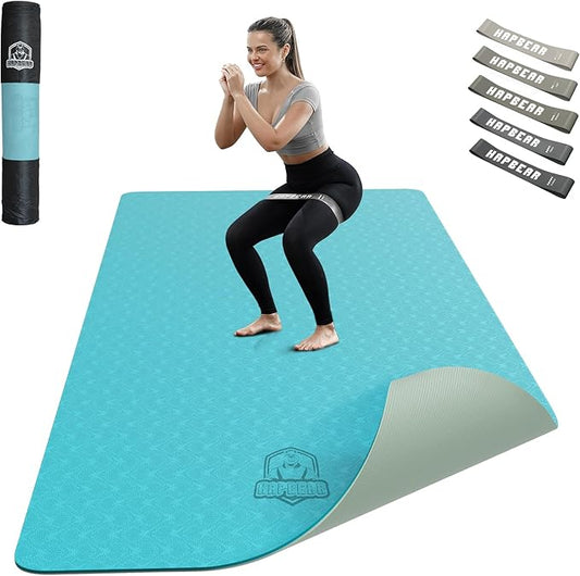 HAPBEAR Large Yoga Mat - 72"x36"x6mm (1/4 inch), Extra Wide Non-Slip Exercise Mat for Home Workout, Yoga, Pilates & Stretching, Durable & Eco-Friendly, Includes Bonus Resistance Bands & Carry Bag