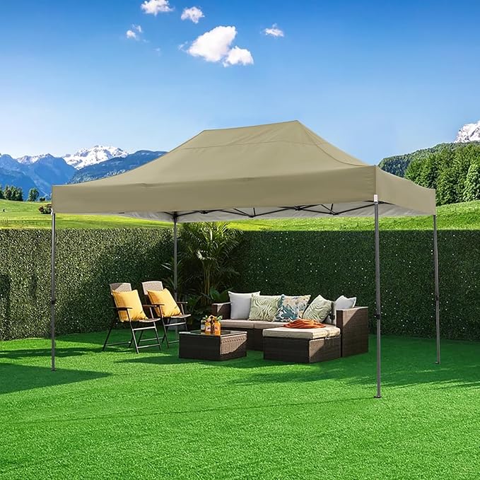 COBIZI 10x15 Pop up Canopy Tent 10x15 Canopy with 4 Sidewalls Waterproof Heavy Duty Commercial Tent for Parties Outdoor Garden Gazebo, Carry Bag(10x15ft, Khaki)