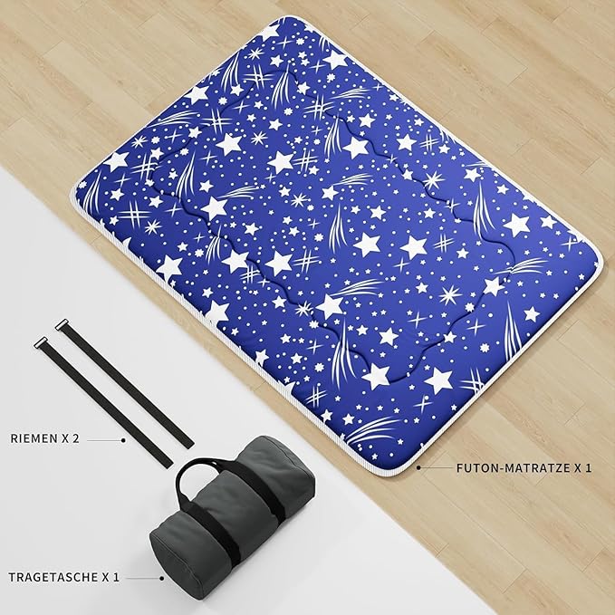 Japanese Futon Mattress, Foldable Tatami Mat Portable Dormitory Sleeping Pad with Bag & Strap, Floor Thicken Sleeping Roll up Camping Mattress (Blue WS1, 39" X80")