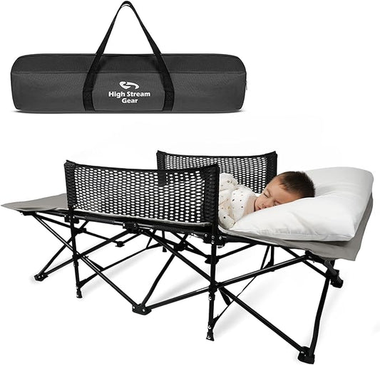 Toddler Cot Bed: Kids Travel Camping and Portable Folding Cot, Great for Outdoors and Young Guests at Home. Comfortable Sleeping Bed Easy to Store and Use (Gray)
