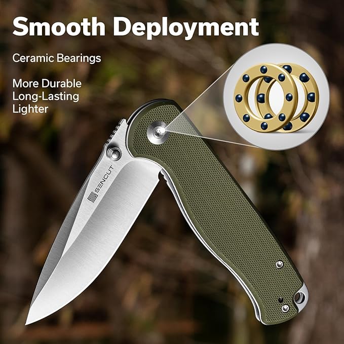SENCUT Errant Pocket Knife, Camping Folding Knife with G10 Handle and 3.45" 9Cr18MoV Blade, EDC Knife for Outdoor Work S23054B-2(OD Green)