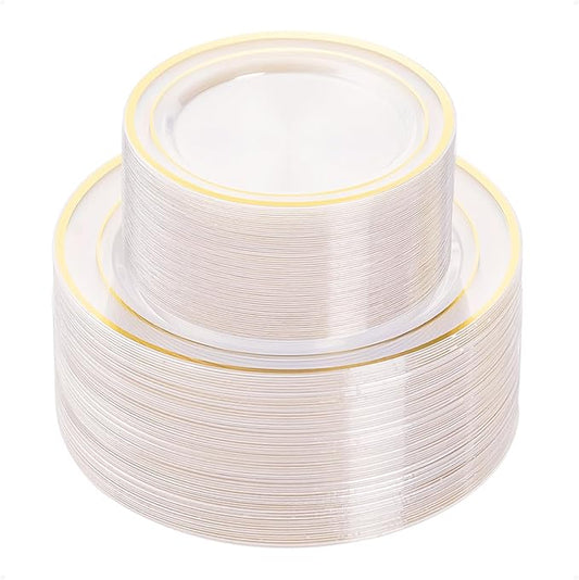 100PCS Clear Plastic Plate, Disposable Party Plates with 50 Dinner and 50 Dessert Plates, Plastic Plate for Party, Wedding and Birthday