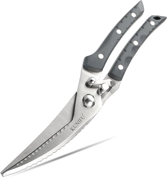 KUNIFU Poultry Shears, All Purpose Heavy Duty Kitchen Scissors For Food Turkey Meat Chicken Herbs, Cooking Scissors Utensils, Kitchen Gadgets Gray