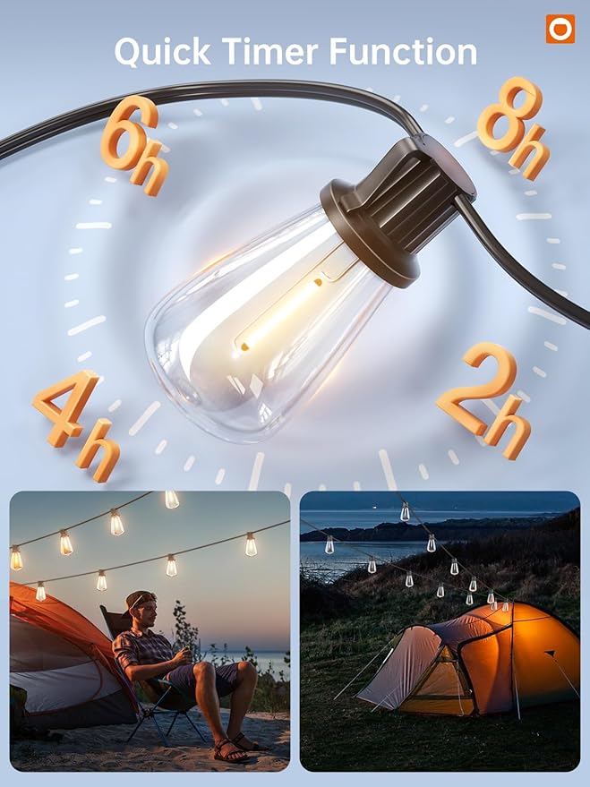 addlon 35FT Solar String Lights Outdoor, IP54 Waterproof Solar Powered with Remote & USB Port, 10+1 LED Shatterproof Bulbs, Dimmable Solar Light Outdoor for Camping Backyard Bistro Porch