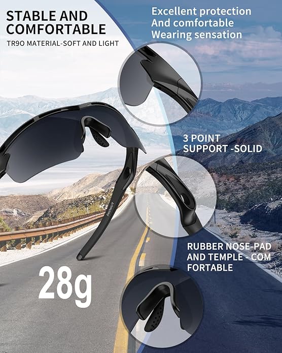 Rosemal Sports Sunglasses Polarized Cycling Sunglasses Running Driving Fishing Hiking for Men Women UV400 TAC TR90