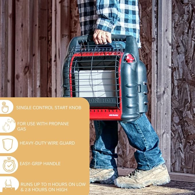 Mr. Heater Portable Big Buddy Propane Heater - 10-Ft Hose & Tank Adapter Bundle - Indoor/Outdoor Use - 4,000, 9,000 or 18,000 BTU (3 Items)