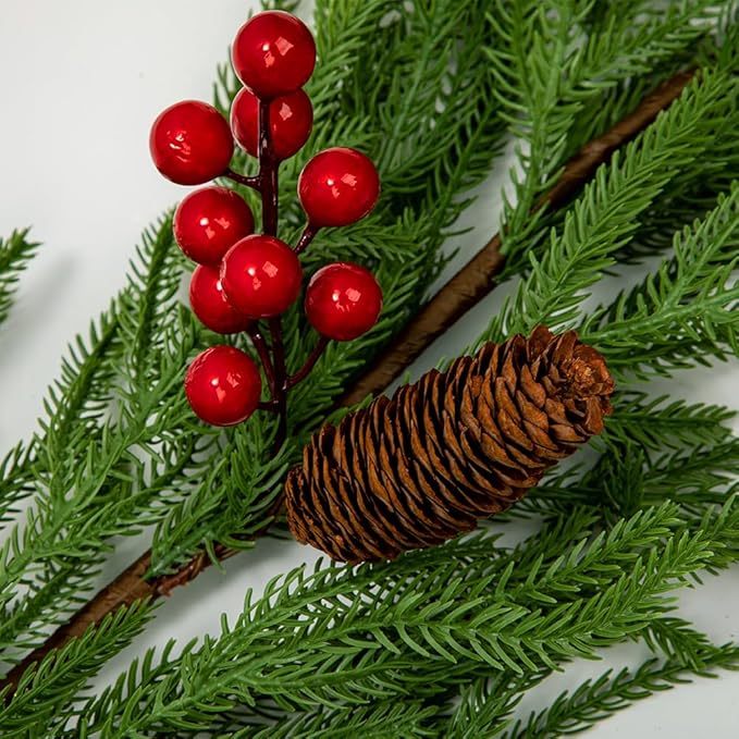 Hollyone 9FT Norfolk Pine Garland Real Touch Winter Pine Garland with Red Berry Christmas Garlands Artificial Greenery for Table Mantle Wall Indoor Outdoor Mantle Holiday Christmas Home Decor