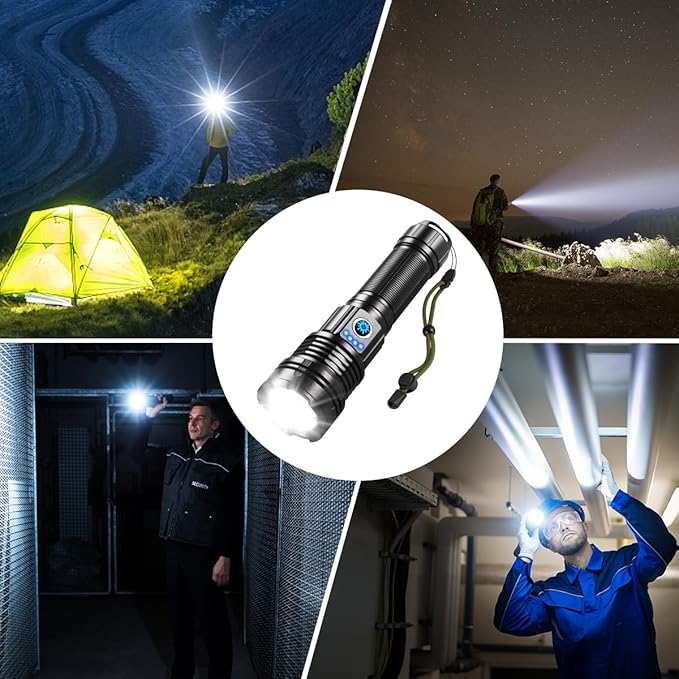Flashlights High Lumens Rechargeable, Super Bright Flashlight, Adjustable Tactical Flashlight, 5Mode Flash Light High Powered, Waterproof LED Flashlight for Camping, Hiking, Home, Emergencies