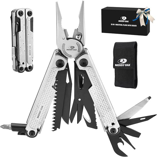 MOSSY OAK Multitool, 20-in-1 Stainless Steel Multi Tool Pliers, Self-locking Pliers with Sheath-Perfect for Outdoor, Survival, Camping, Hiking
