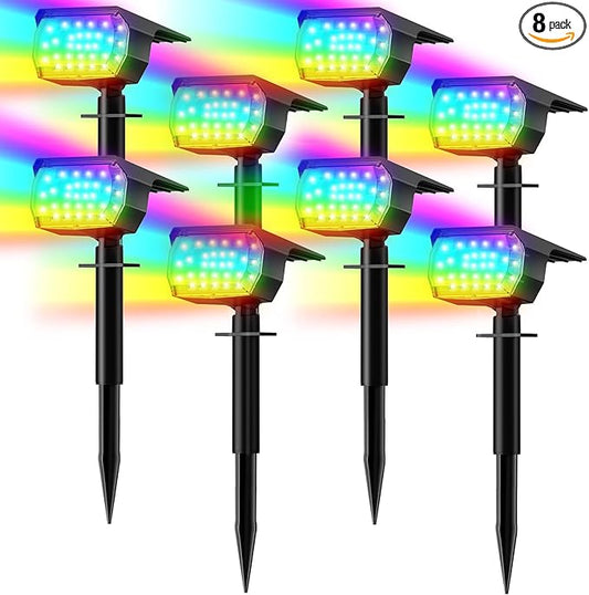 LANSOW Solar Spot Lights Outdoor Color Changing, [7 Modes/8 Pack] Christmas Landscape Spotlights, Solar Lights Outdoor Waterproof, Solar Powered Flood Lights for Outside Yard Garden Pathway