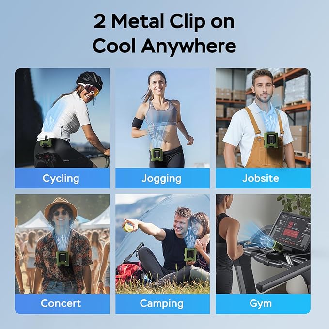 AMACOOL Mini Portable Waist Fan Clip on, 13000RPM 4-Speeds Personal Neck Fans, Up to 24H Battery Life, Rechargeable Wearable Shirt Belt Fan for Outdoor Work Jobsite Travel Camping, Gifts for Men Dad