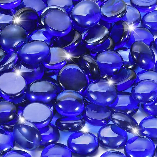 Fire Pit Glass, Cobalt Blue Firepit Rocks for Propane Firepit, Fireplace and Outdoor Decorative, 3/4 High Luster 10LB Round Fire Glass Beads