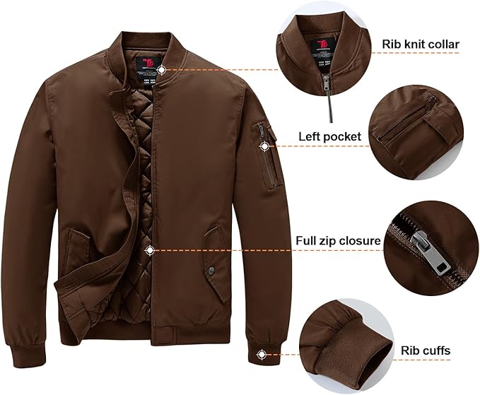 Gopune Men's Windproof Bomber Jacket Warm Water Resistant Windbreaker Winter Outwear Quilted Jackets Coats