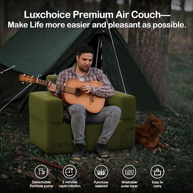 Inflatable Couch Premium Oxford Cloth Inflatable Sofa with Built-in Pump Rechargeable Portable Blow Up Couch for Camping Outdoor Travel Home Guests Backyard Patio