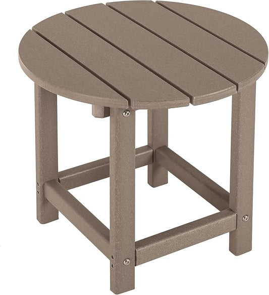 LZRS Round Adirondack Patio Side Table End Table, Outdoor Side Tables for Patio, Backyard,Pool, Indoor Companion, Easy Maintenance & Weather Resistant(Weather Wood)