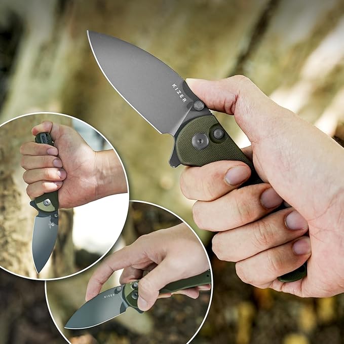 Kizer Mini Grouper Folding Pocket Knife, 3.16” D2 Blade G10 Handle Camping Folding Knife, Button Liner Lock EDC Knife with Pocket Clip for Men Women Gift, Hunting Hiking Survival Knives V3669A3