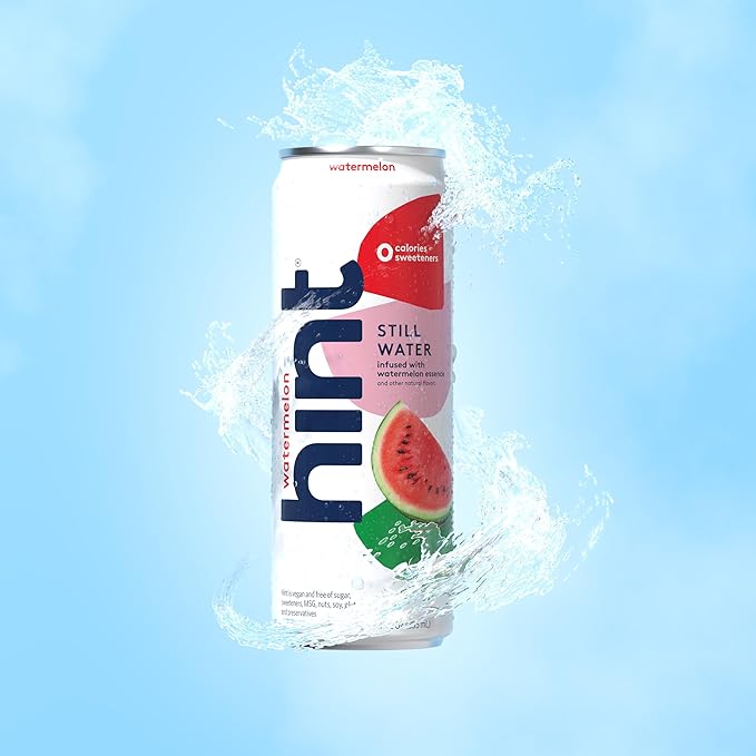 Hint Watermelon Canned Flavored Water, Pure Still Water Infused with Watermelon Essence, 12 oz Slim Cans, Zero Sugar, Calories, Sweeteners, Preservatives, or Artificial Flavors (Pack of 12)