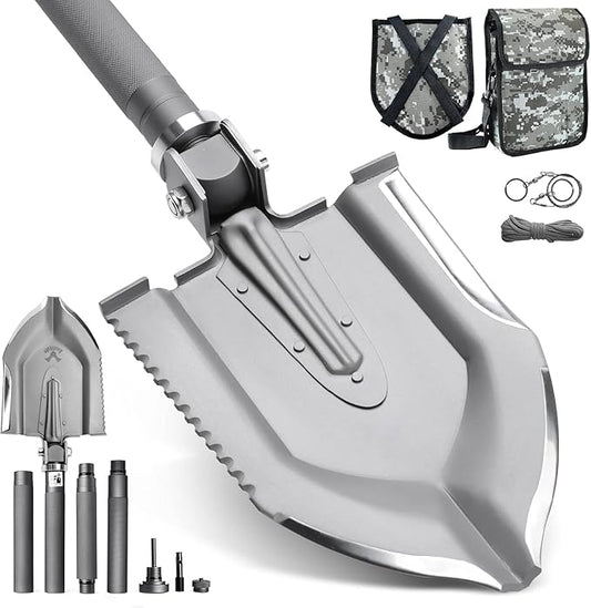 Zune Lotoo Survival Shovel Military Grade High Carbon Steel, 18 in 1 Multifunctional Folding Tactical Shovel Camping Gear for Men Outdoor Hiking Backpacking Off-Road Spade Emergency