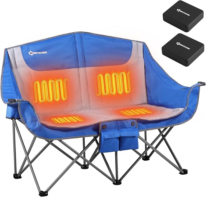 ANTARCTICA GEAR Heated Double Camping Chair, 2-Person Folding Chair with 12V 16000mAh Battery Pack, Heated Portable Loveseat Chair, for Outdoor