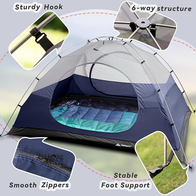 Forceatt Camping Tent 2/3/4 Person, Professional Waterproof & Windproof Lightweight Backpacking Tent Suitable for Outdoor,Hiking,Camping, Mountaineering and Travel
