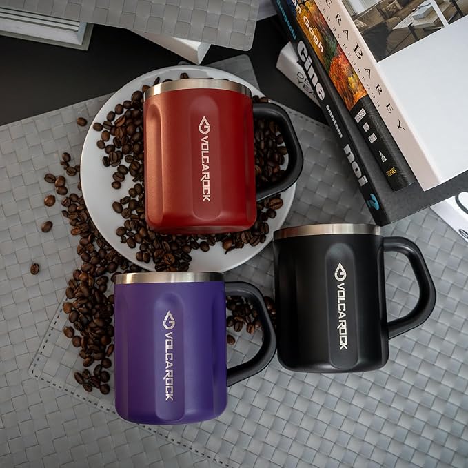 16oz Stainless Steel Togo Coffee Travel Mug, Spill Proof Tea Mug with Handle and Lid, Lightweight and Durable, Great for Office Home and Outdoor Use (Purple)
