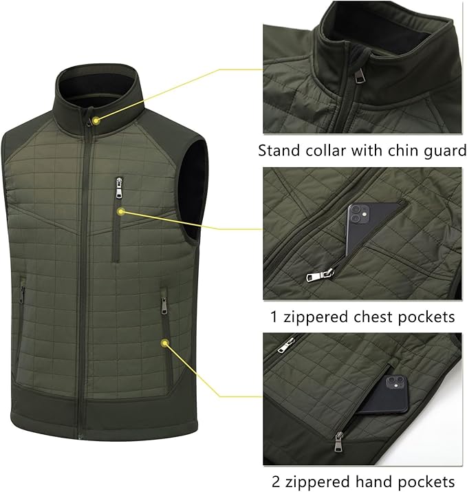 Vcansion Men's Lightweight Fleece Lined Puffer Vest Softshell Outerwear Sleeveless Jacket for Hiking Travel Golf