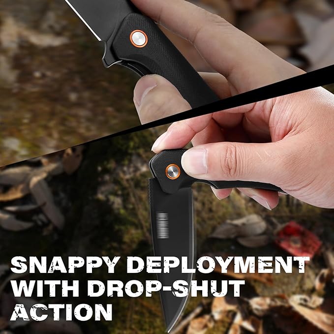 Dispatch Black Pocket Knife with Clip, 3.29" D2 Steel Drop Point Blade and G10 Handle EDC Knife-Front Flipper Pocket Knife for Men Women,Sharp Hiking Hunting Survival Camping Folding Knives.