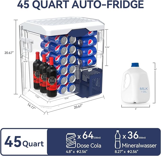 12 Volt Refrigerator Car Fridge Portable 12V 45 Quart Freezer Compressor Cooler 12V/24V DC 110～240 V AC for Truck Van RV Camper SUV and Home Use