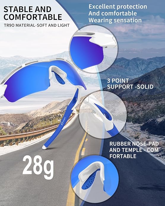 Rosemal Sports Sunglasses Polarized Cycling Sunglasses Running Driving Fishing Hiking for Men Women UV400 TAC TR90
