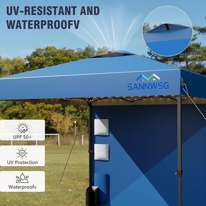 12X12 Pop Up Canopy Tent,Removable Pockets Sidewall for Extra Storage,Easy Up Canopy,Heavy Duty One Person Set Up Event Tent,Blue