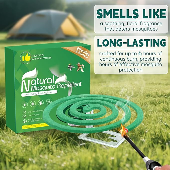 Extra Strong Mosquito Repellent Coils, 24 Pack Large Outdoor Coils Insect Repellent DEET Free, 6-Hour Protection Covers 12ft, Safe & Effective for Yard, Patio, Camping, Garden, Deck & BBQ Areas