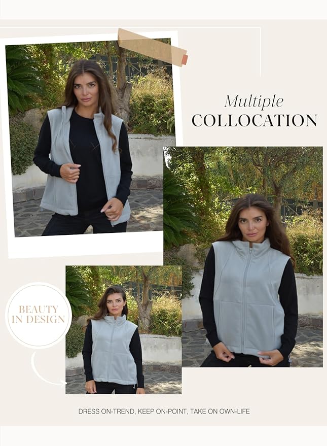 Dokotoo Women's Full Zip Polar Fleece Vest Warm Winter Sleeveless Cardigan Lapel Collar Sherpa Coat Outerwear with Pocket