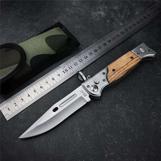 HUAAO 8.66 Inch Camping Knife Portable Folding Pocket Knife Speed Safe Assisted Opening Knives Outdoor Hunting Tactical EDC Survival Self Defense Tools AK47 Flipper Knives for Hiking,Gift for Men