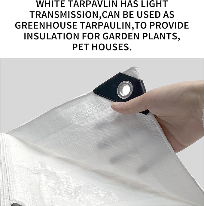 TARPAL 8x10 Feet White Tarp Waterproof Lightweight tarps Multipurpose Protective Cover All Purpose Poly Tarps Cover for Firewood Outdoor Furniture etc