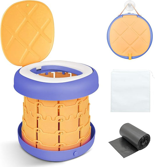 Inmorven Portable Toilet Camping Retractable Potty Adjustable Height Camp Potty for Adults Kids, Foldable Portable Toilet or Camping, Car, Travel, Boat, Beach, Tent and Emergency Use - Yellow