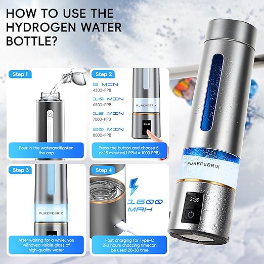 Hydrogen Water Bottle Generator - Up to 8100 PPB | Certified H2 Generator-Portable Alkaline Water Pitcher | 3 Hydrogen Modes| Platinum-Iridium Catalyst | Healthy Gift