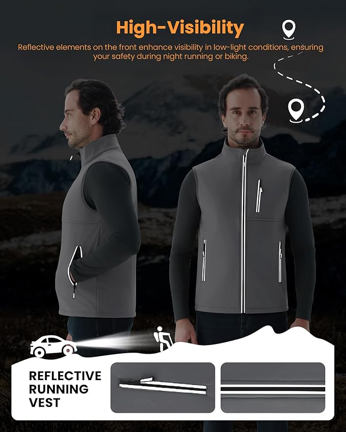 WULFUL Men's Windproof Lightweight Golf Vest Outerwear with Pockets, Softshell Sleeveless Jacket for Travel Hiking Running