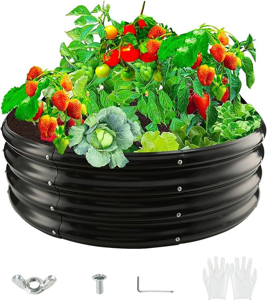 36-Inch Round Galvanized Steel Fire Ring/Fir Pit for Outdoor,Durable Round Galvanized Steel Raised Garden Bed for Planting- 3×3×1FT,0.8MM Thick (36 ins Diameter x 12 ins high, Black)