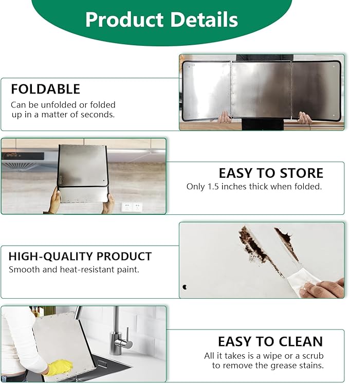 Large 3 Sided Splatter Guard for Frying Stove Top,Oil Splash Guard Cooking for Stove,Non Stick Foldable Splatter Screen for Stove Top (Silver)