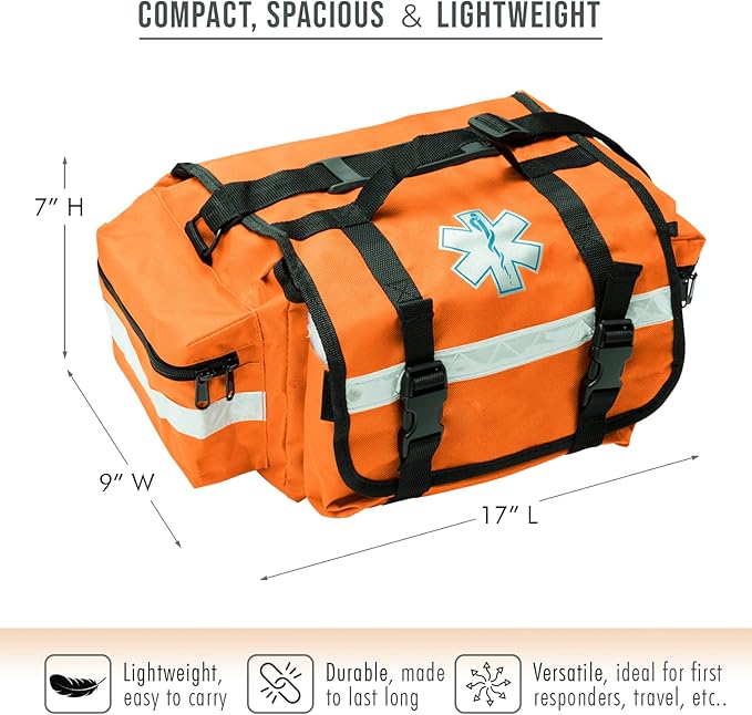 NOVAMEDIC Professional Empty Orange First Responder Bag, 17" x 9" x 7", EMT Trauma First Aid Carrier for Paramedics and Emergency Medical Supplies Kit, Lightweight and Durable