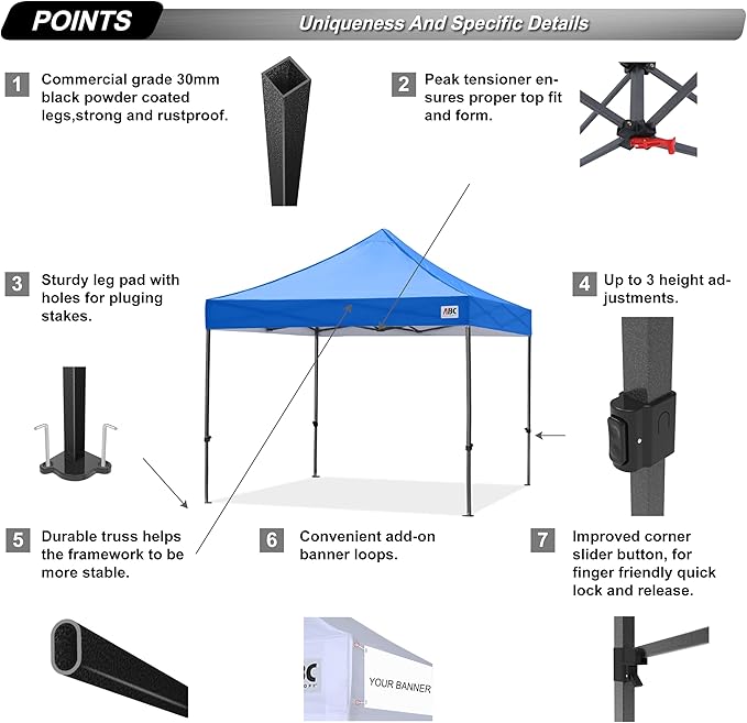 ABCCANOPY Patio Pop Up Canopy Tent 8x8 Commercial-Series (Blue)