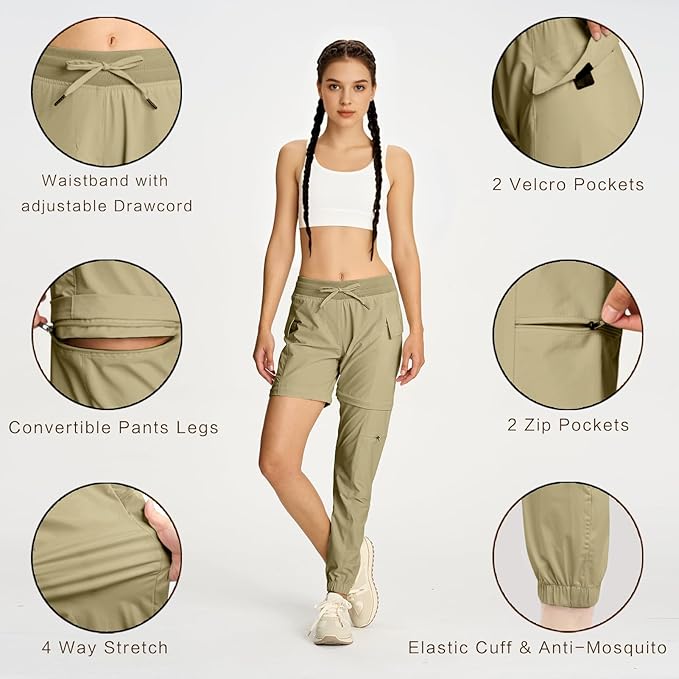 smawell Women's Hiking Pants Convertible Lightweight Zip-Off Outdoor Pants Quick Dry Joggers with Pocket