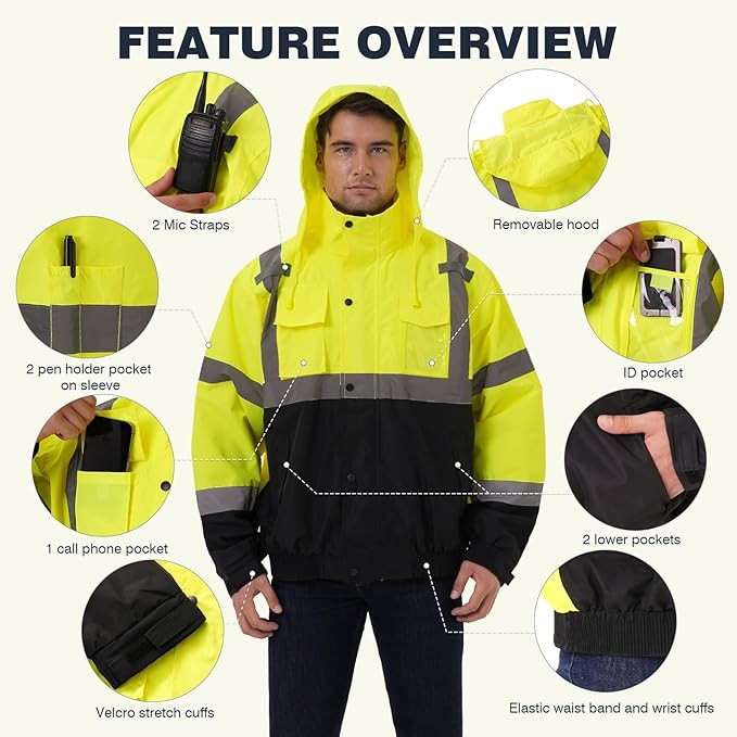 SKSAFETY Hi Vis Reflective Rain suits for Men Waterproof - High Vis Safety Rain Jacket, High Visibility Raincoat for Men